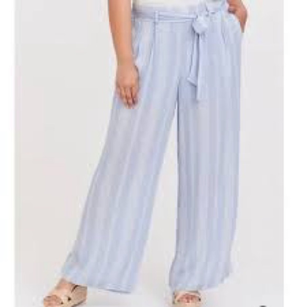 Torrid Light Blue Geo Stripe Patterned Gauze Pant… - image 5